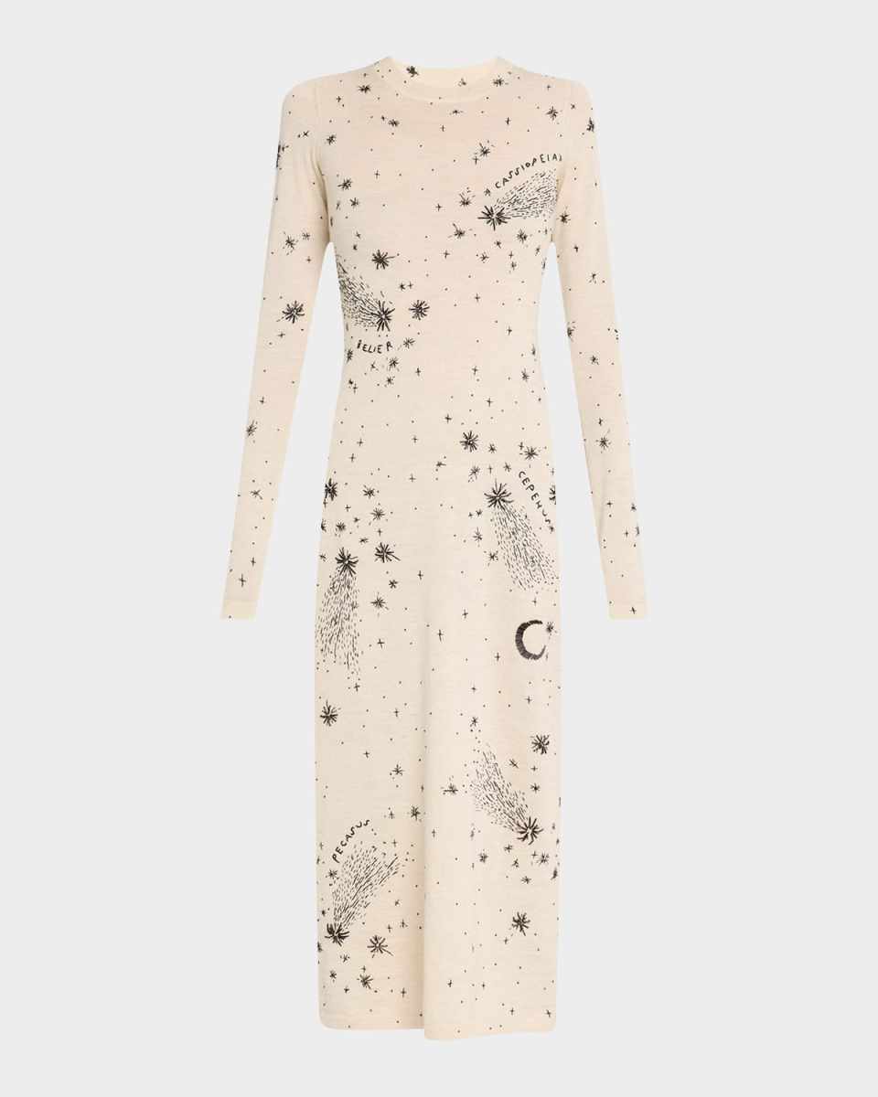 Ellima Bead Embroidered Long-Sleeve Midi Dress